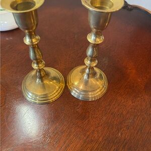 Candle stick brass vintage holders collectible set of two mid century Victorian